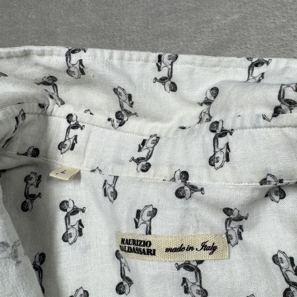 Maurizio Baldassari Men’s Novelty Moped Scooter White Black Button Up Shirt L - Picture 15 of 16